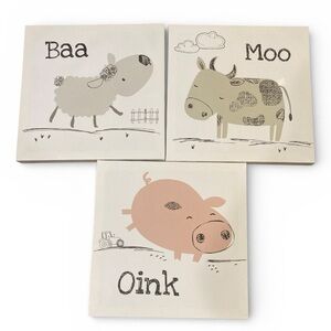 Canvas Farm Animals Wall Art Sheep, Cow, Pig, Nursery, 12X12 Hardware included